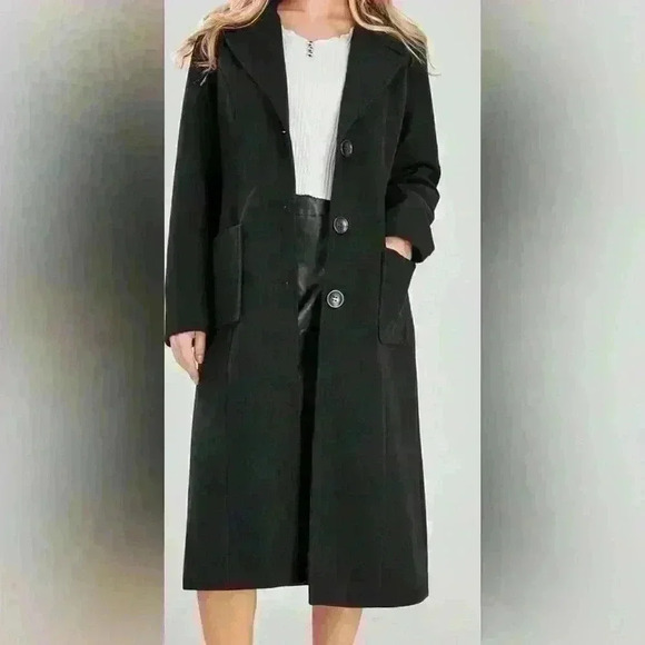 Women's Notch Lapel Wool Blend Coat - Classic Mid-Length Style | Size XXL 🖤 - Picture 1 of 4
